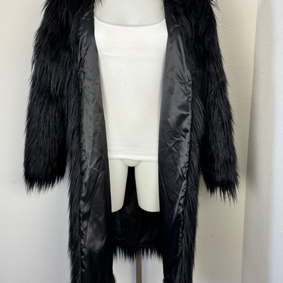 Women's Black Faux Mongolian Lamb Fur Faux Mid-length Jacket Coat Warm Size 10 - Picture 4 of 4